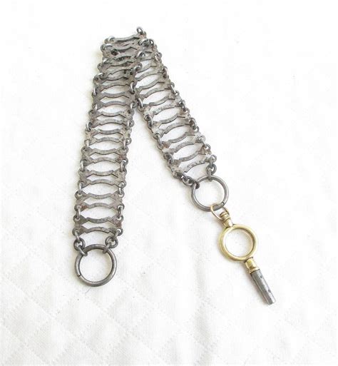 Antique Chatelaine Silver Link Chain And Gold Key End Square Etsy