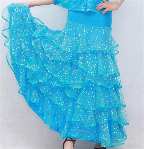 New Ice Silk Ballroom Dance Skirt Women Highlights Long Skirts Belly