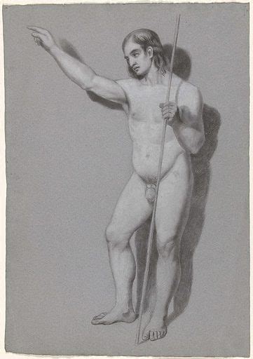 Standing Male Nude With Staff And Right Arm Raised Free Public Domain