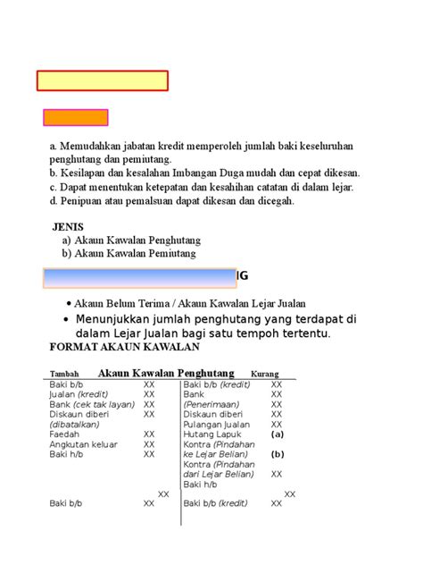 akaun kawalan belum terima format