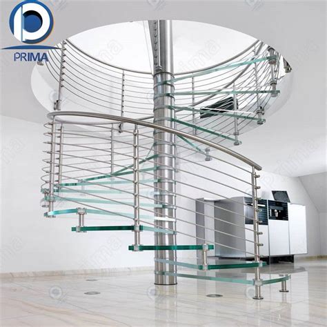 Prima Modern Tempered Glass Stair Railing Designs Curved Staircase