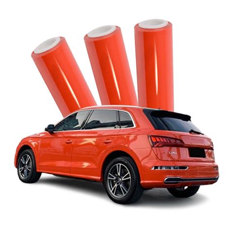 Factory Professional High Glossy Reddish Orange Car Wrap Pet PVC Vinyl