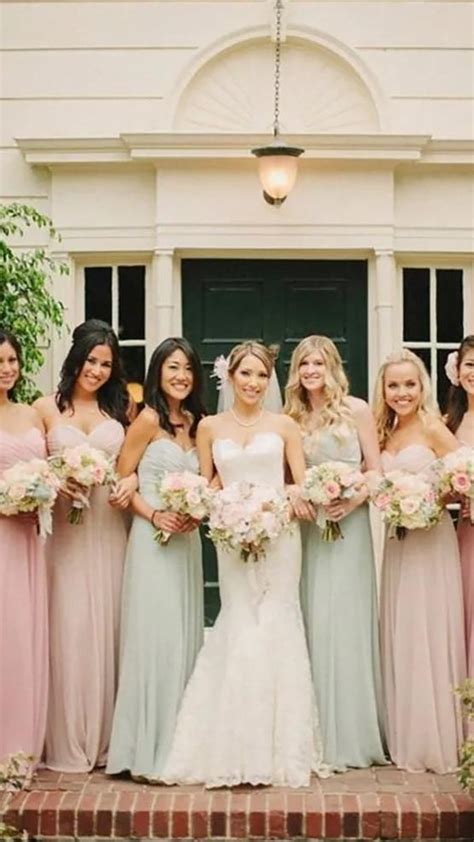 Beautiful Blush Pink And Sage Green Bridesmaid Dresses