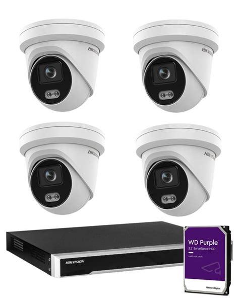 6MP Hikvision Colorvu CCTV Kit 4 X Outdoor Colorvu Turret Cameras With