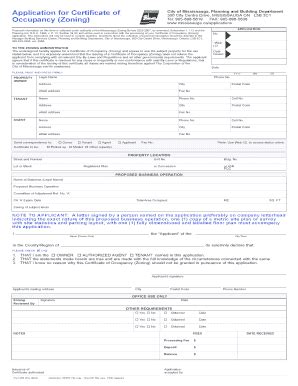 Fillable Online Mississauga Application For Certificate Of Occupancy