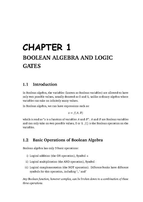 Chapter 1 Logic Gates And Boolean Algebra Boolean Algebra And Logic