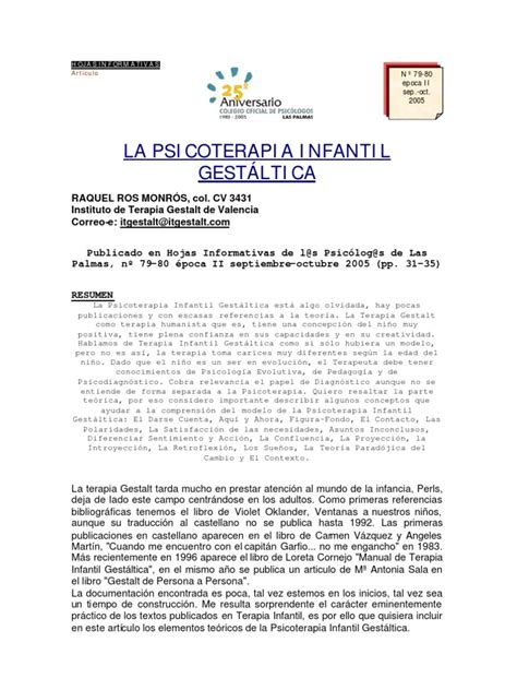 La Psicoterapia Infantil Gestaltica Pdf Terapia Gestalt Psicoterapia