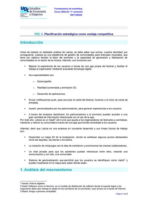 PEC2 Hoja de respuestas Fundamentos de marketing Curso 2022 23 1º