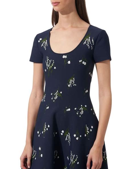 Carolina Herrera Lily Of The Valley Knit Fit And Flare Dress In Blue Lyst