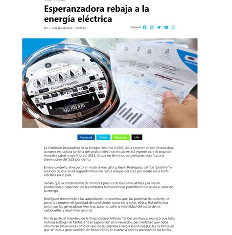 SEPROC ESPERANZADORA REBAJA A LA ENERGÍA ELÉCTRICA