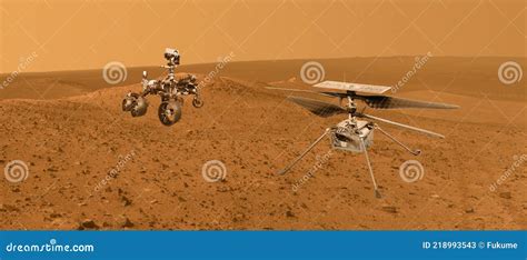 Mars Exploration with a Martian Drone and Rover Image Furnished by NASA ...