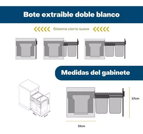 Bote De Basura Extraible Doble Contenedor 54lt Cierre Suave En Venta