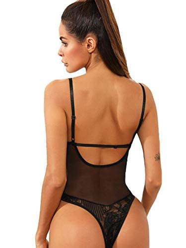 Verdusa Women S Sexy Lace Lingerie V Neck Babydoll Teddy Bodysuit