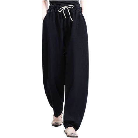 Posijego Womens Plus Size Pants Linen Lounge Pants High Waisted