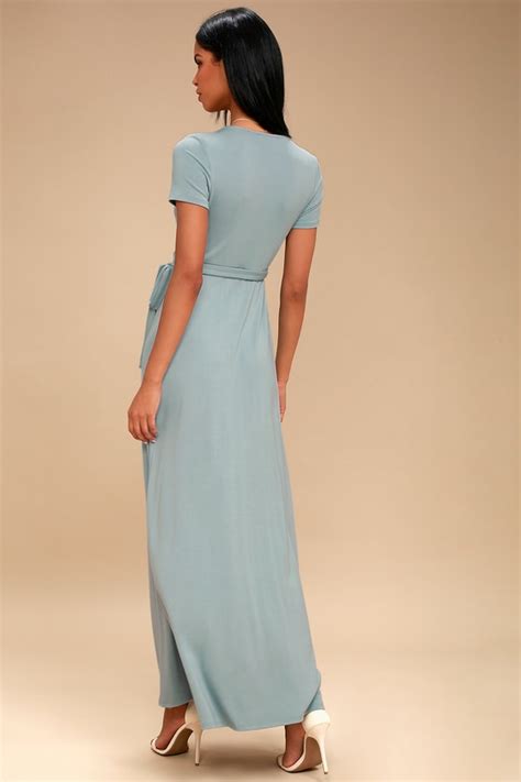 Lovely Slate Blue Dress Wrap Dress Maxi Dress