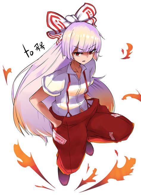 Safebooru 1girl Absurdres Bow Dress Shirt Fire Fujiwara No Mokou Hair