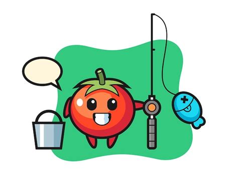 Premium Vector Mascot Character Of Tomatoes As A Fisherman Cute