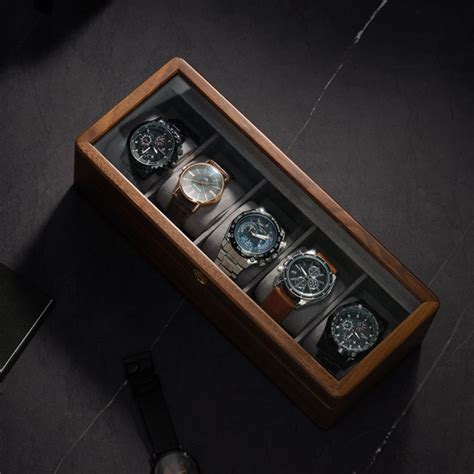 Solid Wood Watch Box With Glass DIsplay Window Top Solid Black Walnut