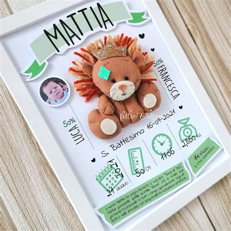 Quadretto Nascita Con Leoncino Feltro Altro Baby Atelier