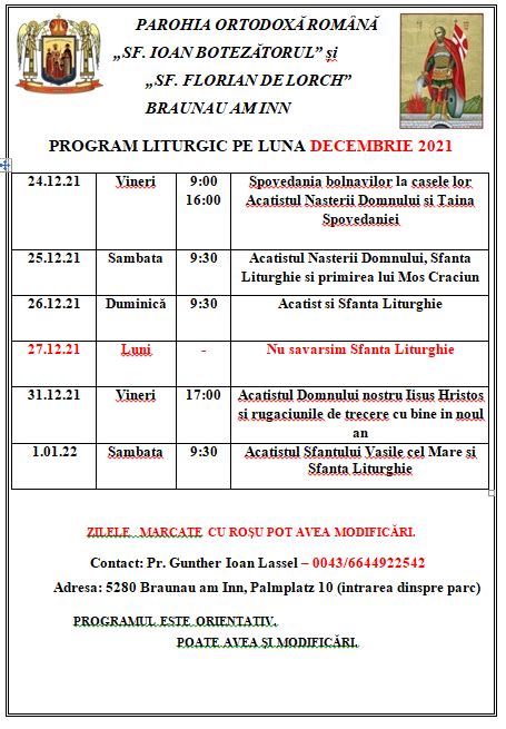 Programul Liturgic Pe Luna Decembrie Parohia Ortodox Rom N