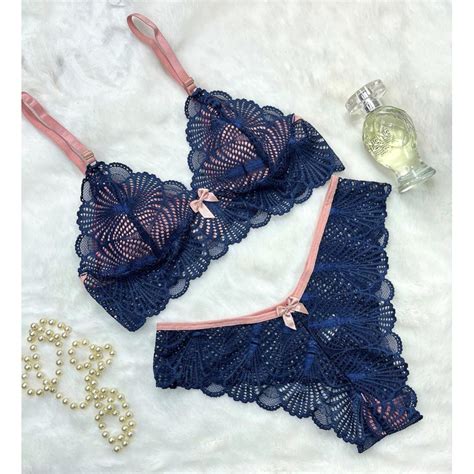 Conjunto De Lingerie Calcinha e Sutiã Sem Bojo Renda Diversas Cores