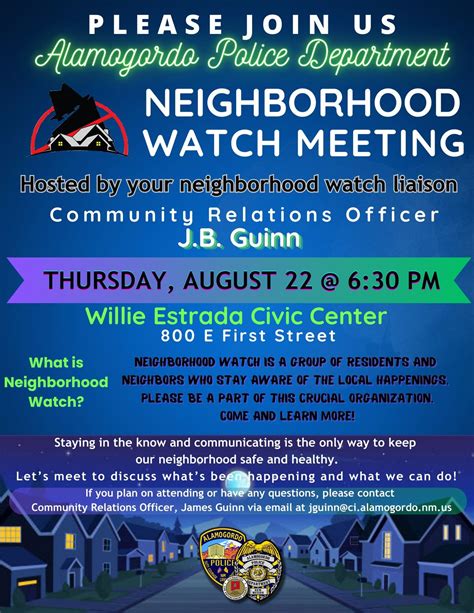 Neighborhood Watch Meeting at Alamogordo Civic Center on 22nd August, 2024