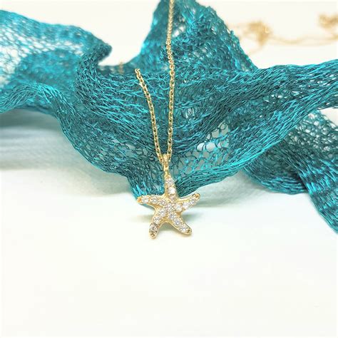 K Gold Real Solid Starfish Sea Star Design Tiny Pendant Necklace