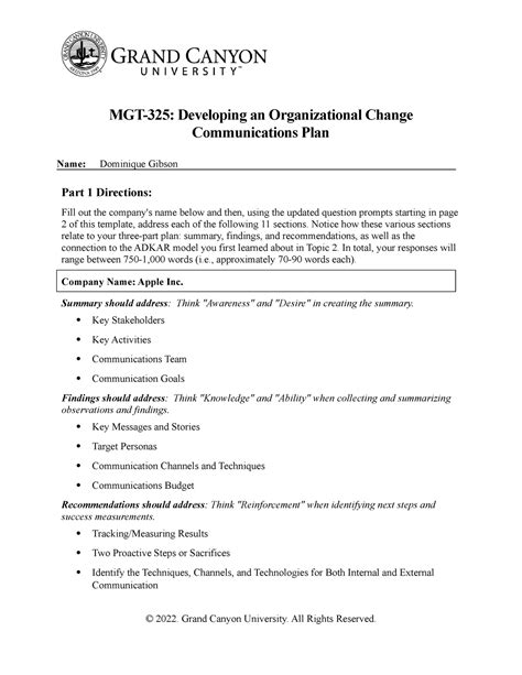 Organizational Change Communications Plan Mgt Developing An