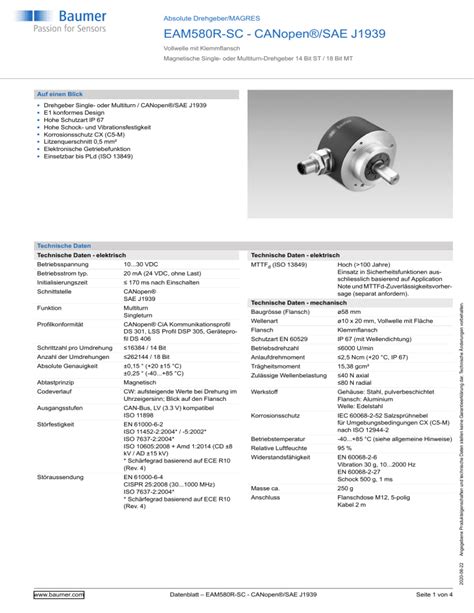 Baumer Eam R Sc Canopen Sae J Datasheet Manualzz