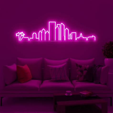 Miami Skyline Neon Sign, Miami Neon Sign, City Skyline Neon Light ...