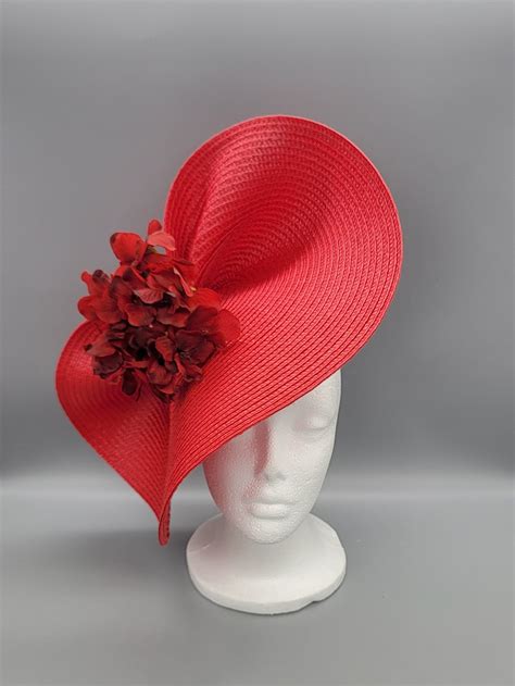 Red Kentucky Derby Hat Fascinator Church Formal Mothers Day Easter