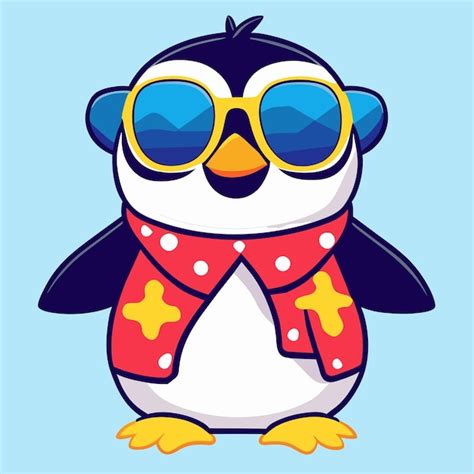 Lindo personaje de dibujos animados de pingüino con un traje de verano