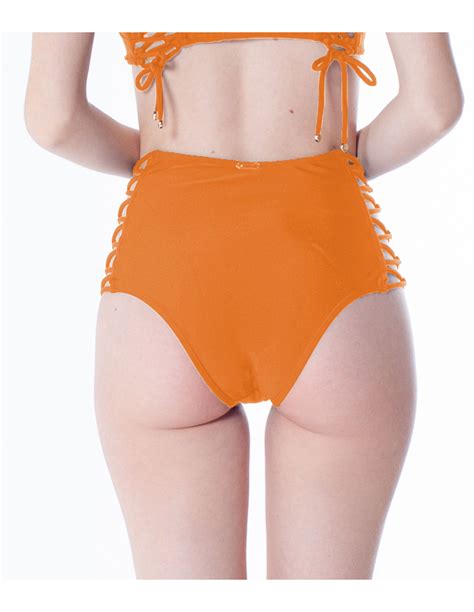 Partes De Abajo De Bikini Bottom Tiras Cruzadas Neon Laranja Marca La