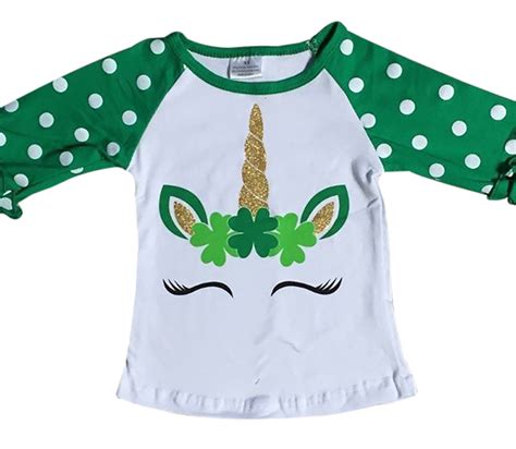 Little Girl Kids Unicorn Shiny Saint Patricks Day Shirt Top Tee T