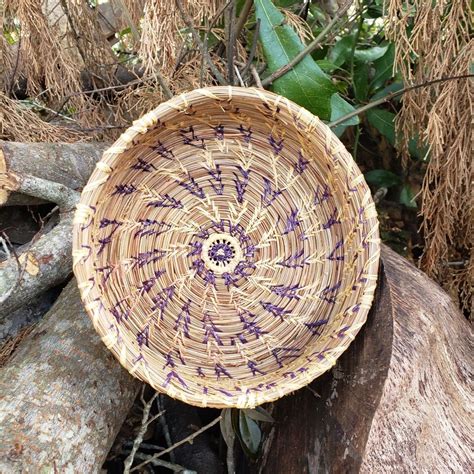 Handmade Native American Pine Needle Basket Dark Purple Stitch Ebay