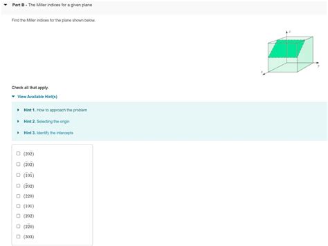 Solved Part B The Miller Indices For A Given Planefind Chegg