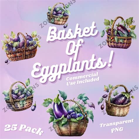 Eggplant Veggie Watercolour Clipart Bundle Set Of Basket Clipart