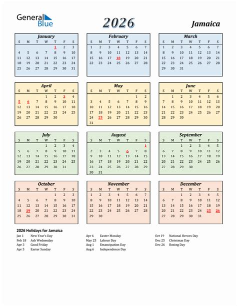 Jamaica Calendar With Holidays