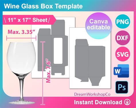 Wine Glass Box Template Gift Box Template Window Box Template Svg