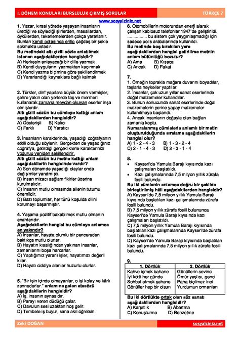 Sinif T Rk E Bursluluk Ikmi Sorular Sosyalc N Z Net Sosyal