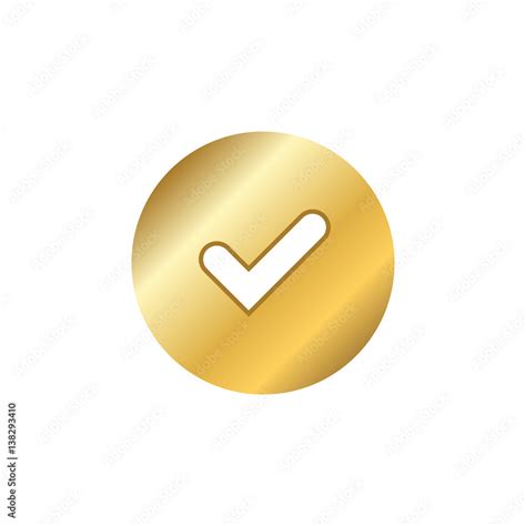 Tick Gold Sign Element Golden Metallic Checkmark Icon Isolated On