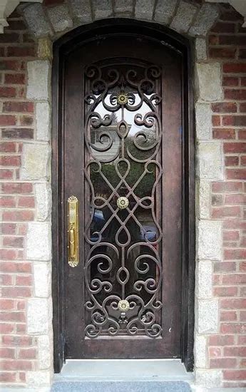 American Villa Exterior Wrought Iron Double Door With Transom Grill Design Iron Exterior Doors