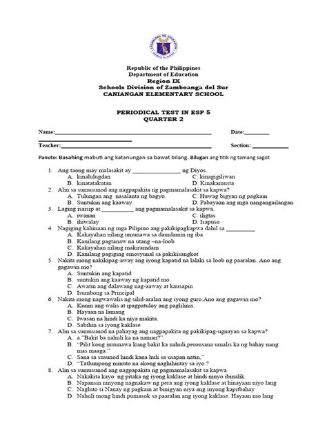 Pt Esp 2nd Quarter Grade Five Pdf