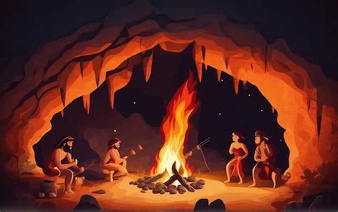 Premium Ai Image A Tribe Of Primitive People Sitting Around A Fire