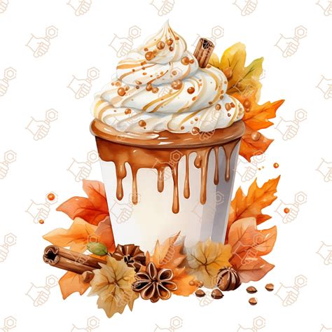 Watercolor Fall Clipart Fall Coffee PNG Watercolor Pumpkin - Etsy