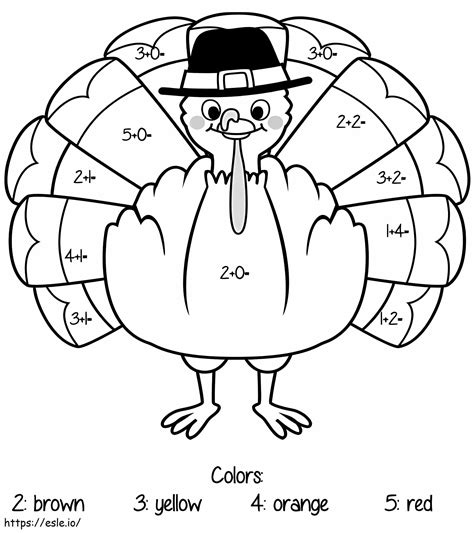 Smiling Turkey Thanksgiving Color By Number Coloring Page