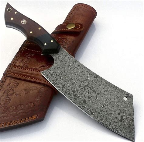 Stunning Handmade Damascus Serbian Cleaver Kitchen Knife Etsy