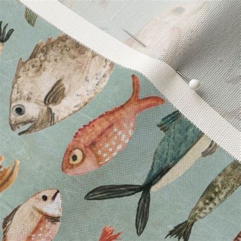 Fish In Duck Egg Blue Fabric Spoonflower