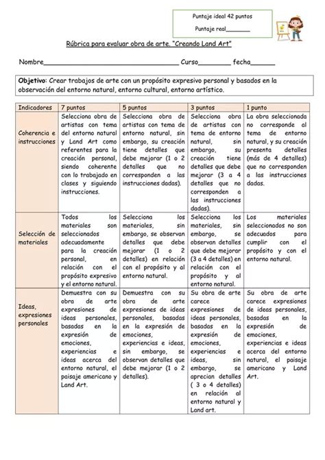 Rúbrica Para Evaluar Obra De Arte Creando Land Art” Profesocial