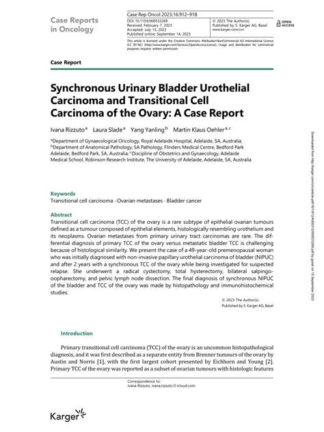 Pdf Case Reports In Oncology Synchronous Urinary Bladder Urothelial